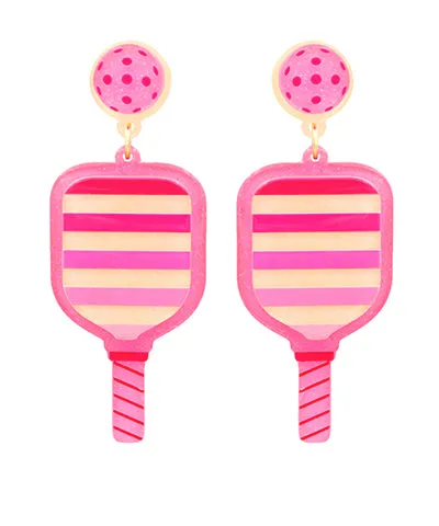 Pink Stripe Pickleball Paddle Drop Earrings