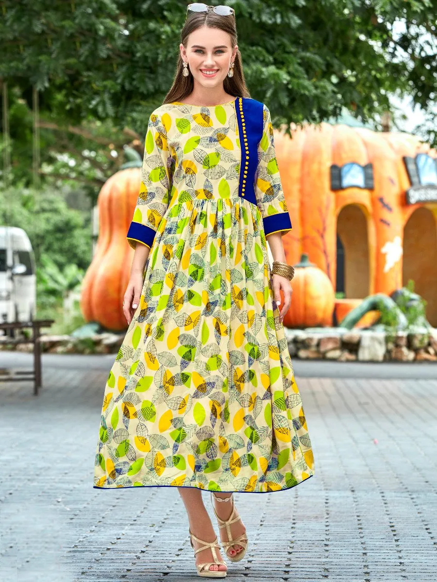 Pleasing Yellow Round Neck Slub Rayon Dress