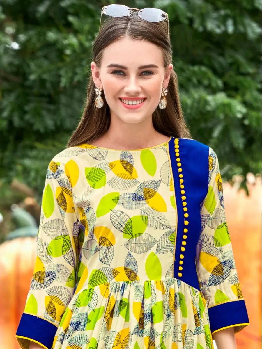 Pleasing Yellow Round Neck Slub Rayon Dress