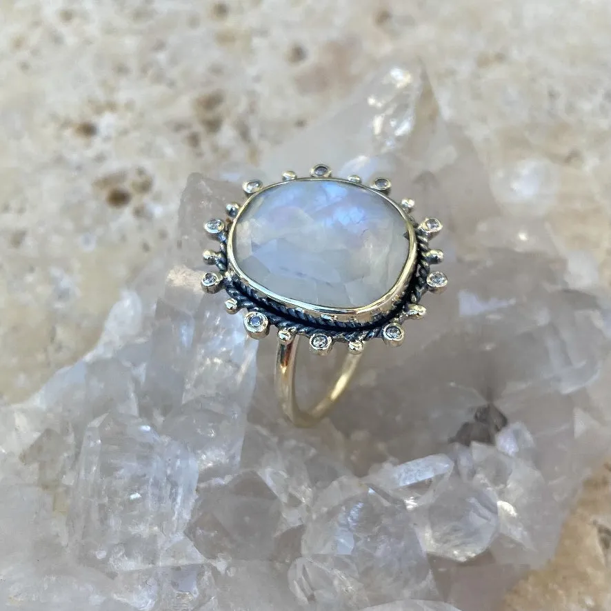 Rainbow Moonstone Free Shaped Ring - Orion