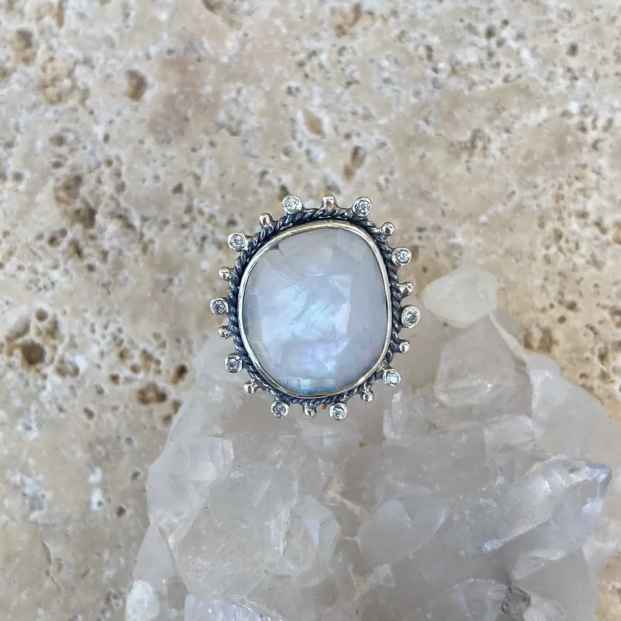 Rainbow Moonstone Free Shaped Ring - Orion