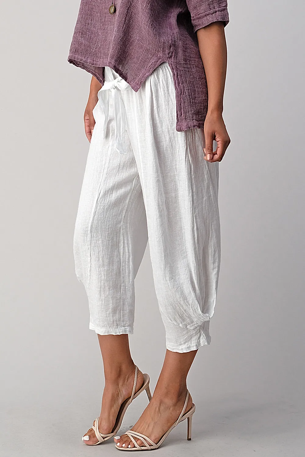 Raw Moda Puro Short Linen Pants With Belt