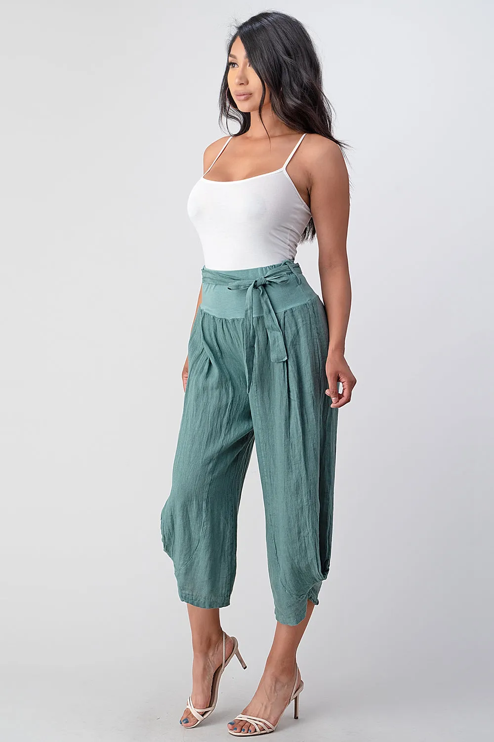 Raw Moda Puro Short Linen Pants With Belt