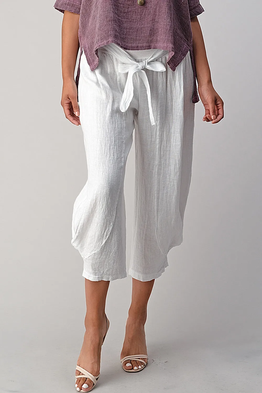 Raw Moda Puro Short Linen Pants With Belt