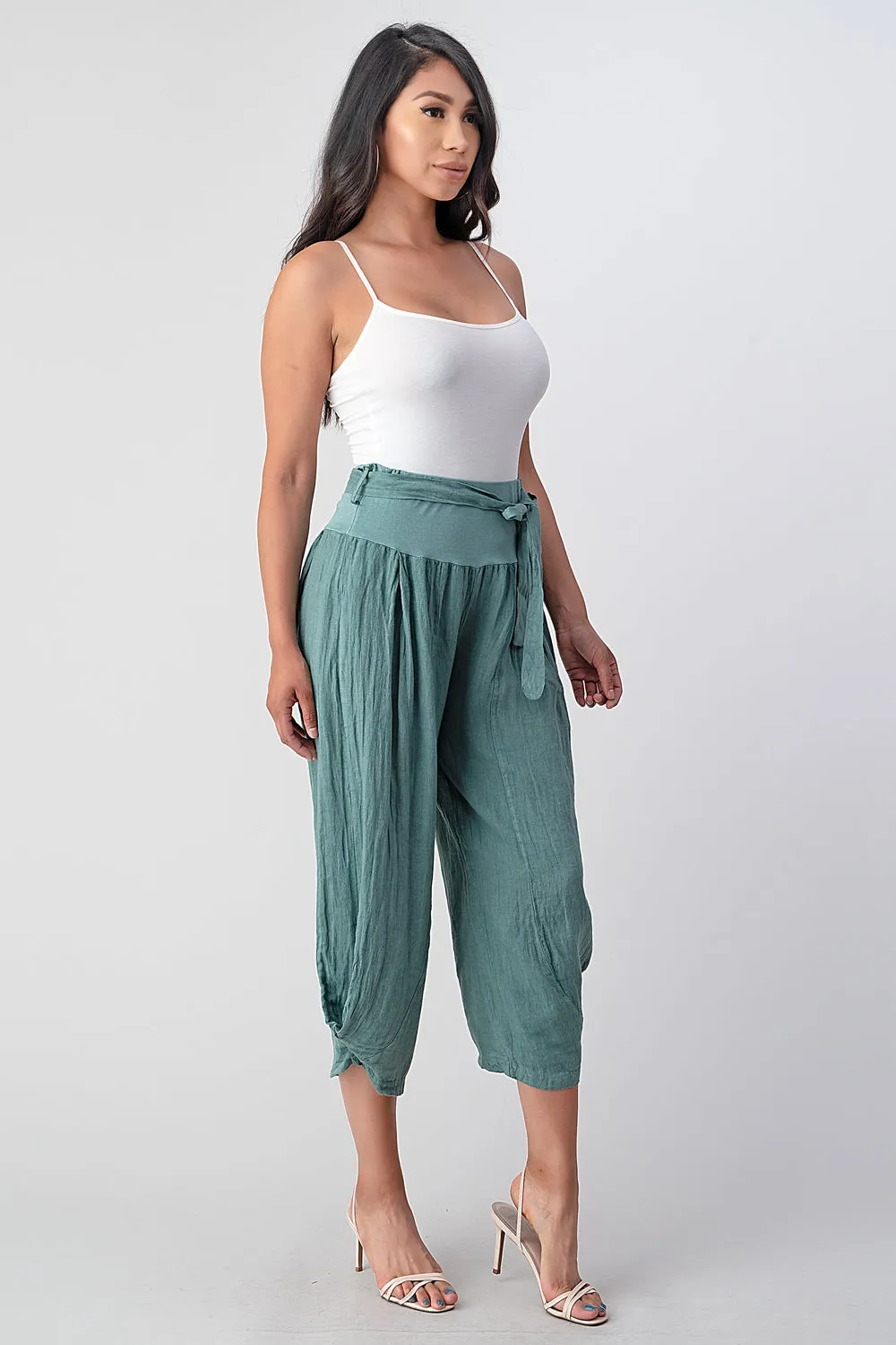 Raw Moda Puro Short Linen Pants With Belt