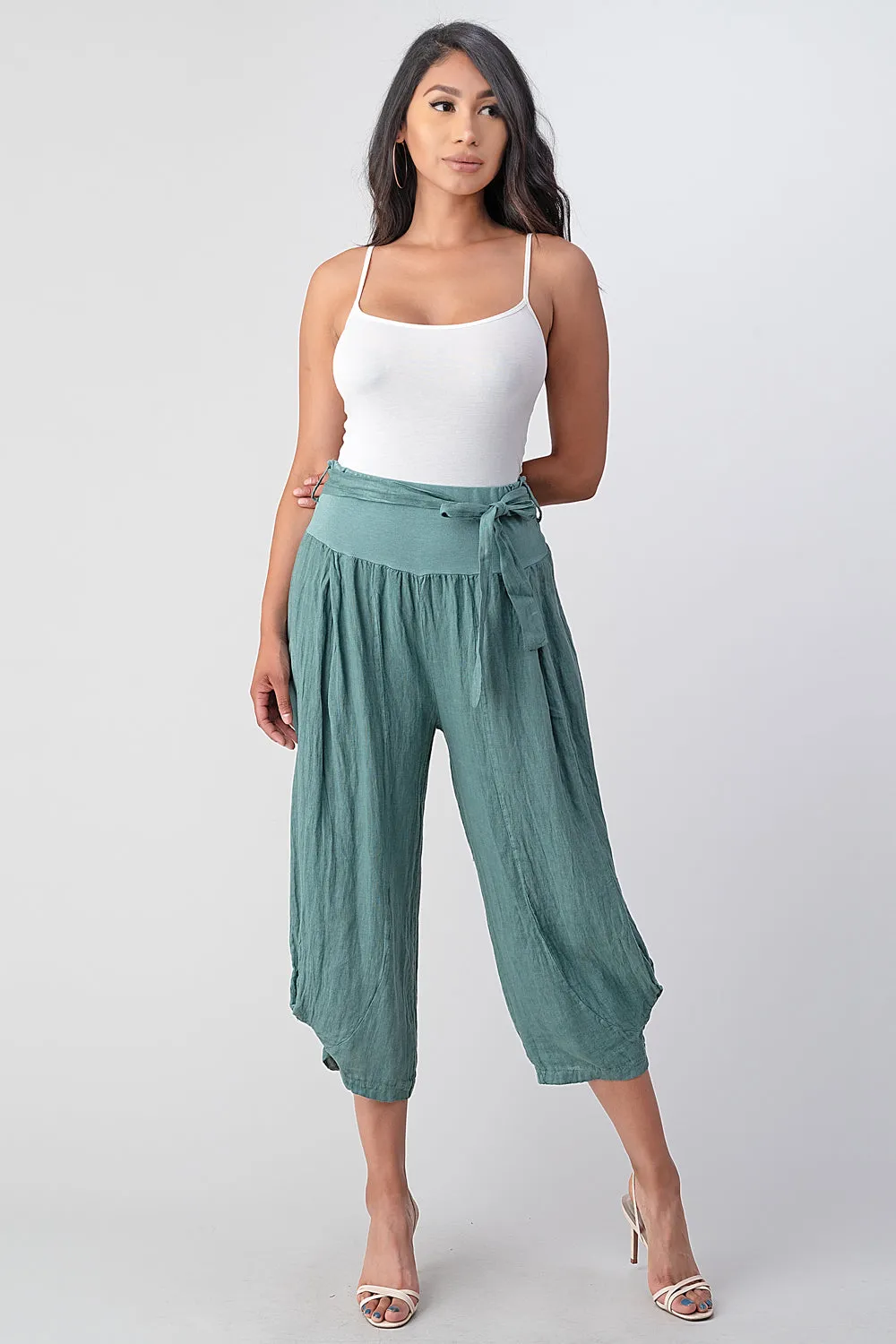 Raw Moda Puro Short Linen Pants With Belt