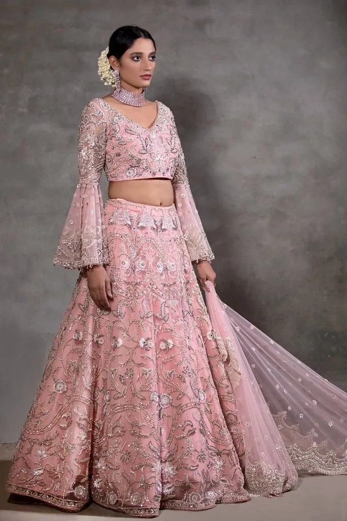 Soft pink peplum Lehenga set.