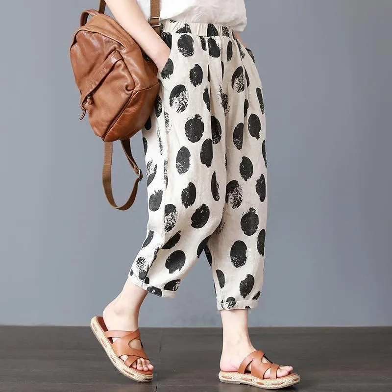 Summer New Loose Retro Cotton Linen wave Pants