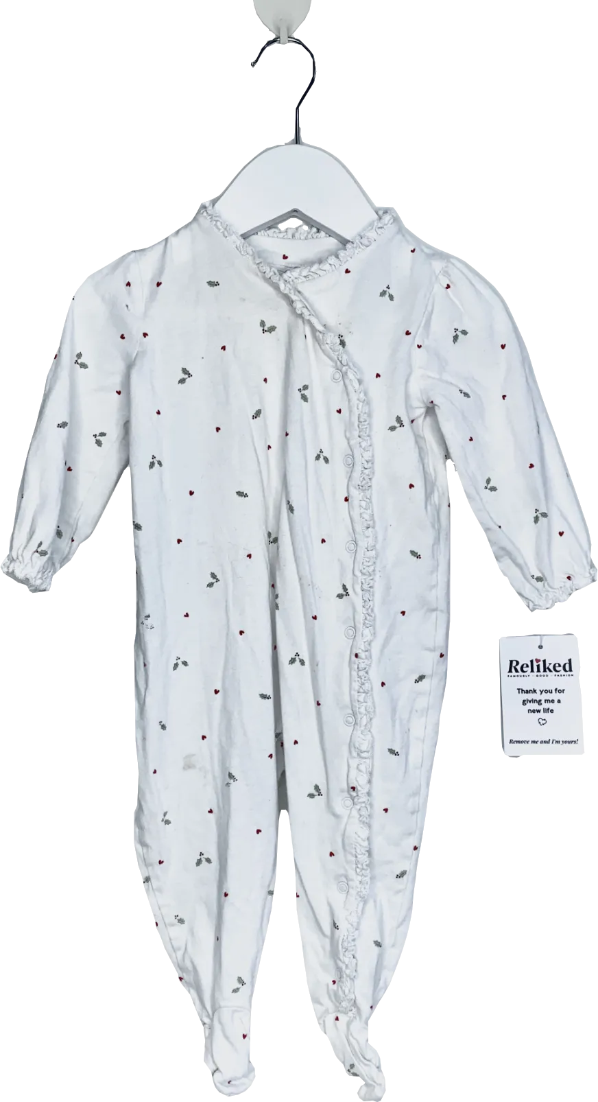 The Little White Company White Organic Cotton Hearts & Holly Frill Wrap Sleepsuit 9-12 Months