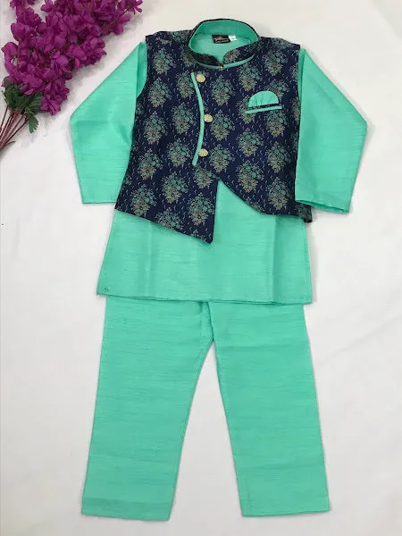 Traditional Boys Sky Blue Silk Cotton Kurta Pajama Pant And Dhoti Style Pant