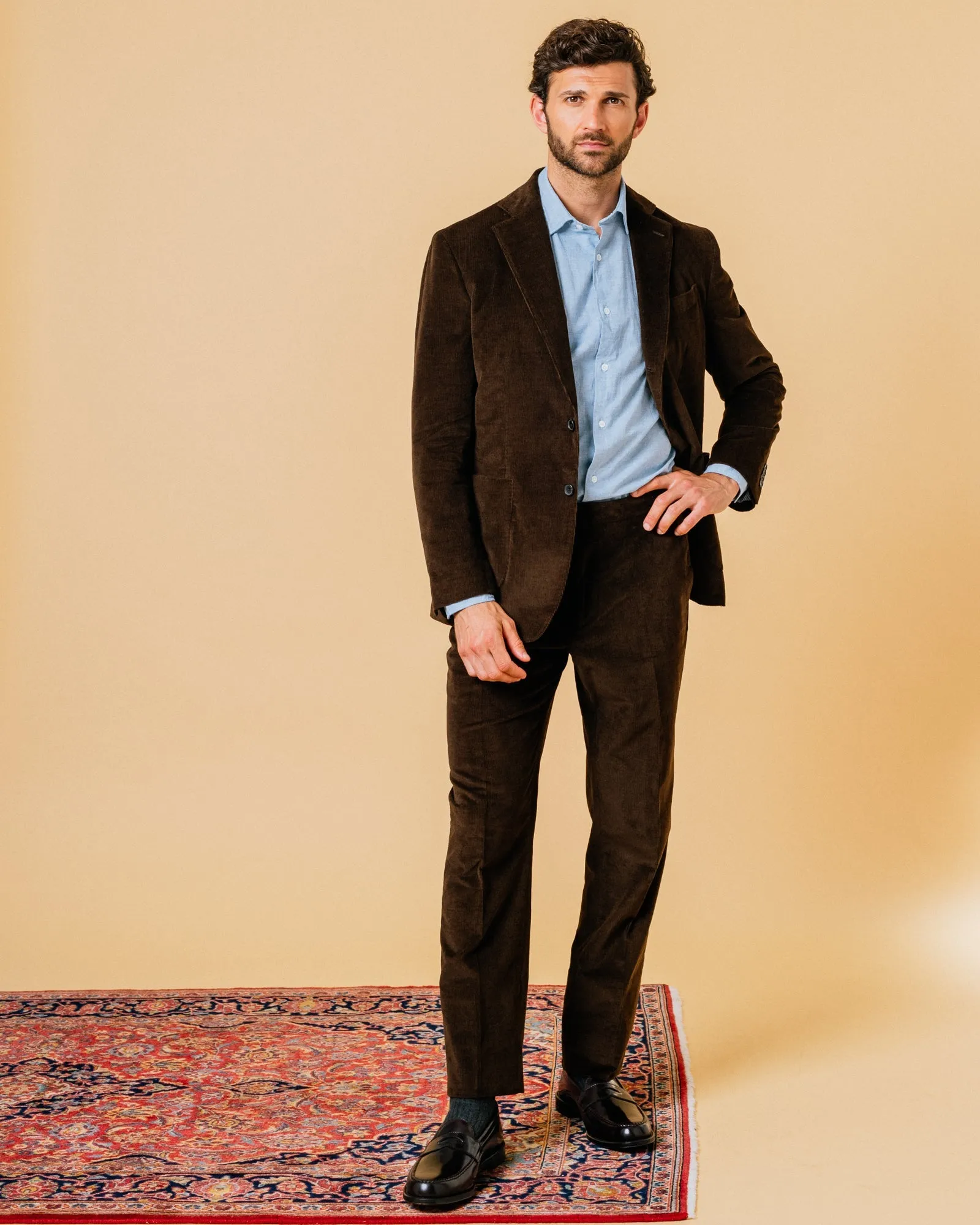 Trunk Wigmore Italian Cotton Needlecord Suit Trousers: Bitter Chocolate