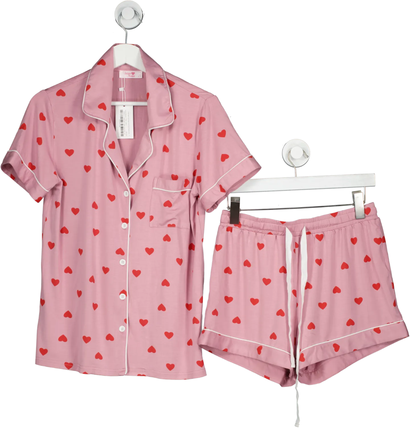 Unique Avenue Pink Heart Print Super Soft Short Pyjama Set BNWT UK S