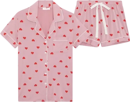 Unique Avenue Pink Heart Print Super Soft Short Pyjama Set BNWT UK S