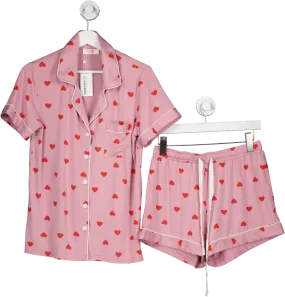 Unique Avenue Pink Heart Print Super Soft Short Pyjama Set BNWT UK S