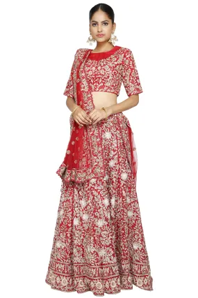 Vermilion red lehenga set.