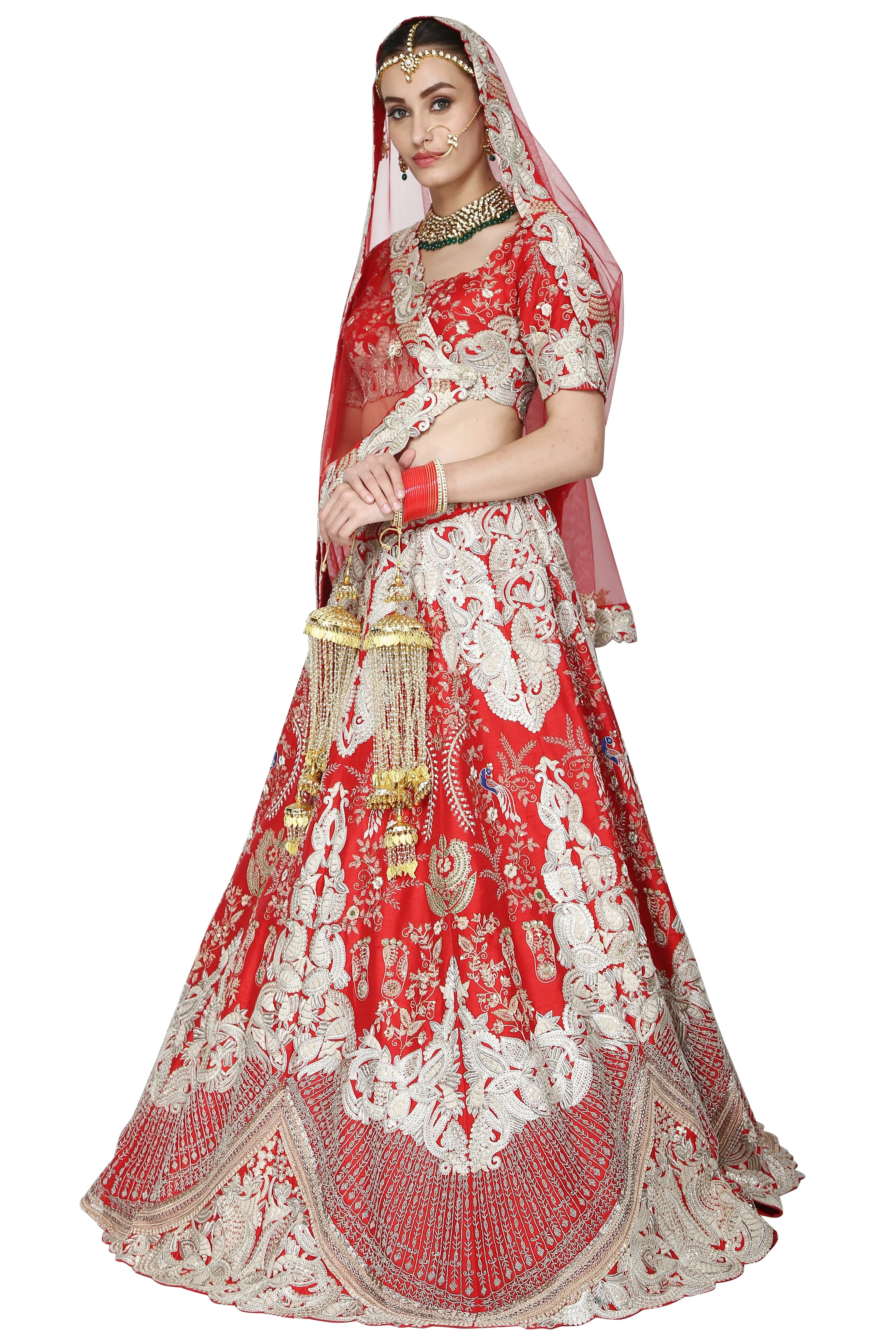 Vermilion red lehenga set.