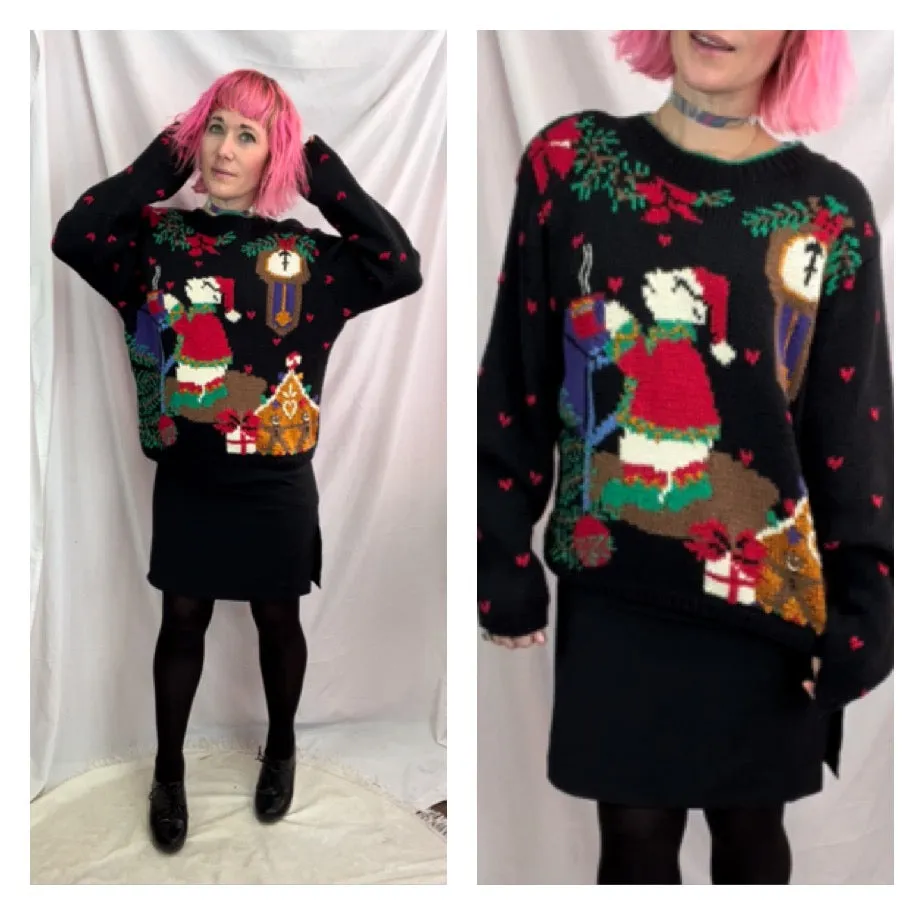 Vintage 80s 90s | Festive Tacky Ugly Christmas Hand Knit Sweater | Size S