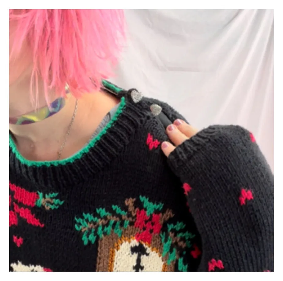 Vintage 80s 90s | Festive Tacky Ugly Christmas Hand Knit Sweater | Size S