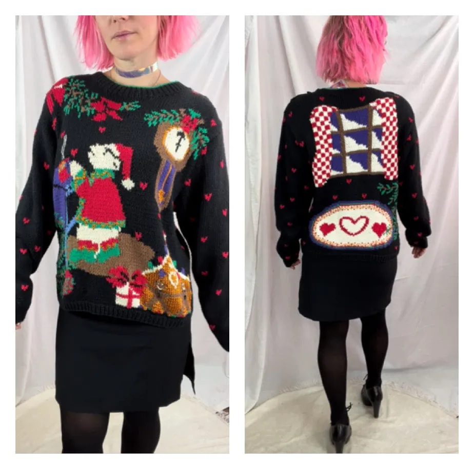 Vintage 80s 90s | Festive Tacky Ugly Christmas Hand Knit Sweater | Size S