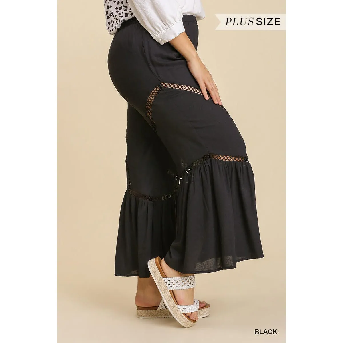 Wide Leg Elastic Waist Lace Tape Pants