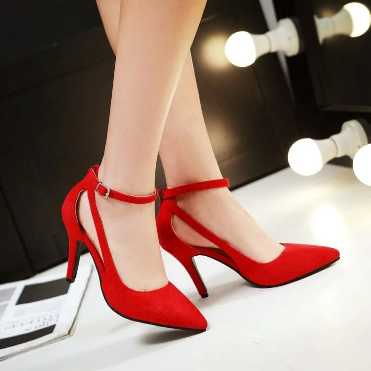 Women's Pointed Toe Hollow Out Ankle Strap Stiletto High Heel Sandals